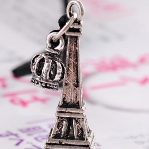 Silver Eiffel Tower Paris Necklace Leather Cord - Picture 2 of 6